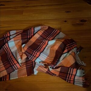 Plaid Scarf in Orange and Burgundy